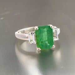 Natural Emerald Sapphire Ring 6.25 14k White Gold 3.49 TCW Certified