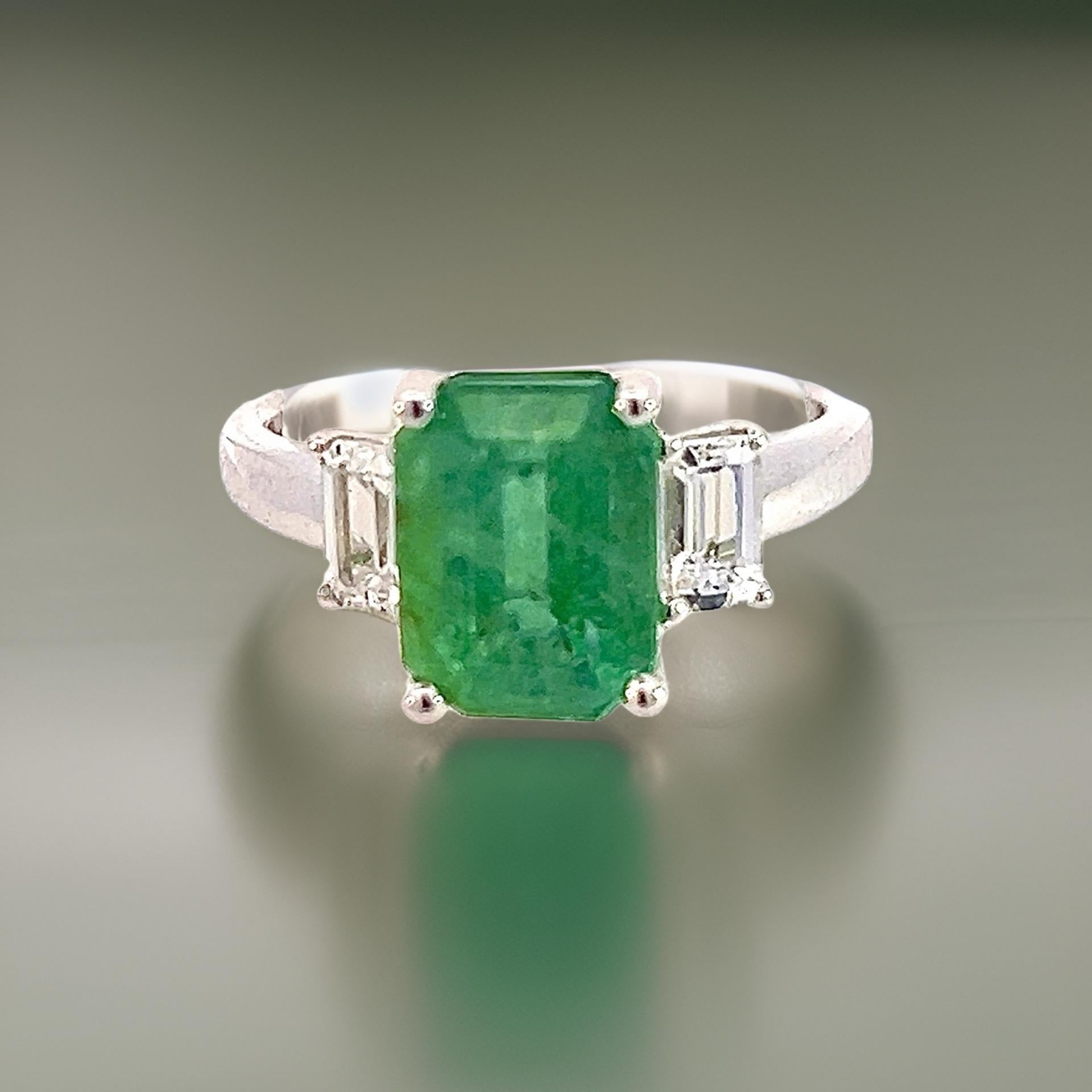 Natural Emerald Sapphire Ring 6.25 14k White Gold 3.49 TCW Certified  For Sale 1