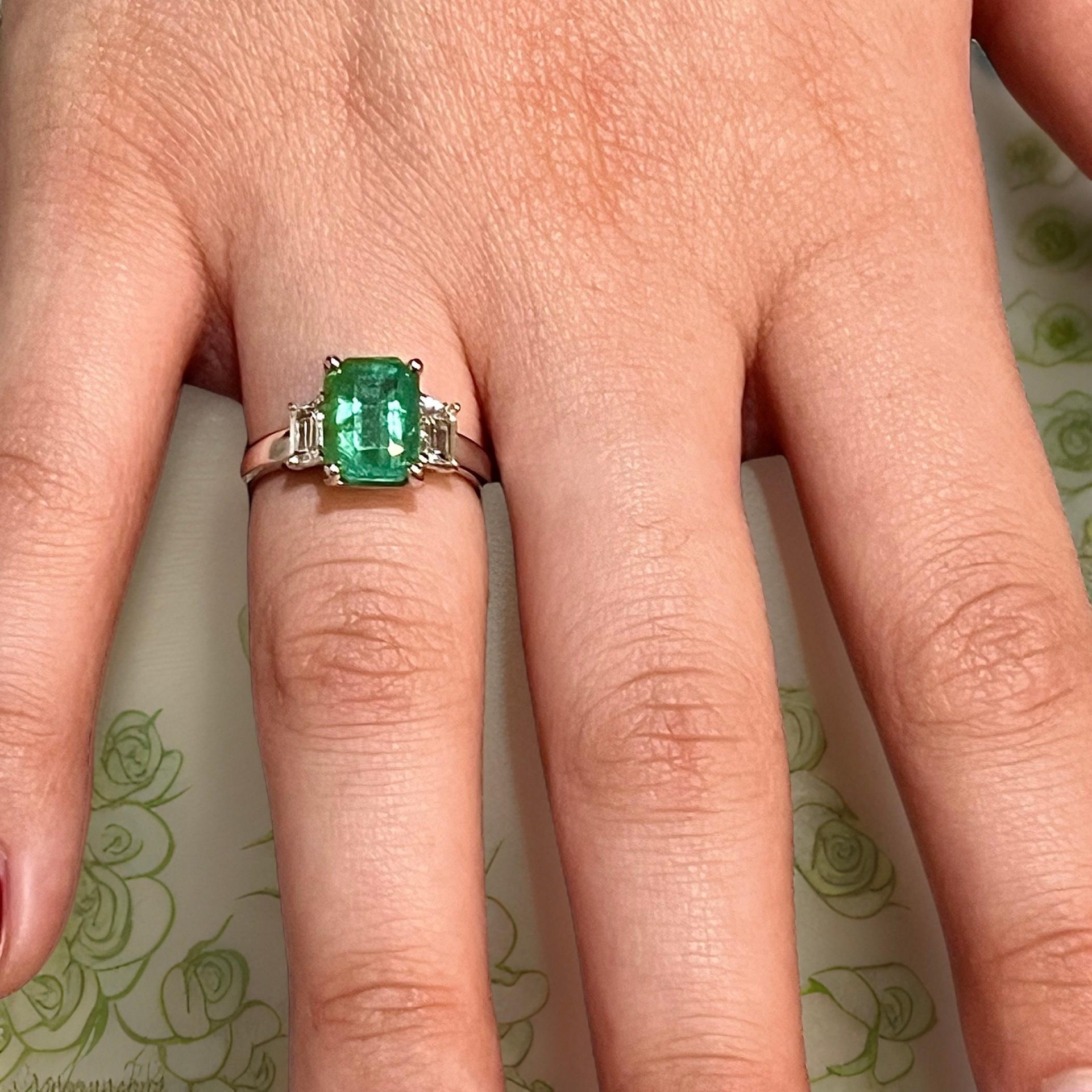 Natural Emerald Sapphire Ring 6.25 14k White Gold 3.49 TCW Certified  For Sale 2