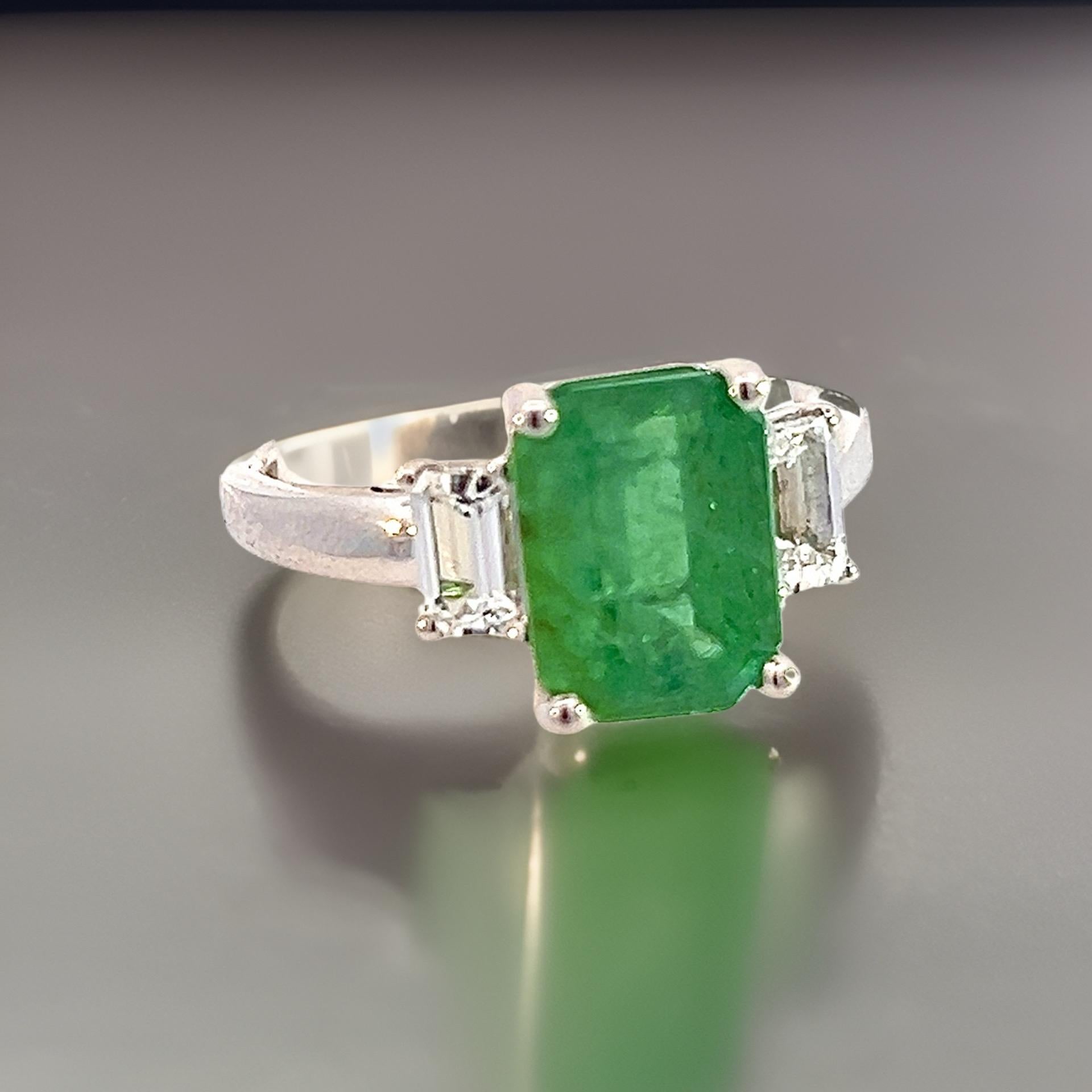 Natural Emerald Sapphire Ring 6.25 14k White Gold 3.49 TCW Certified  For Sale 3