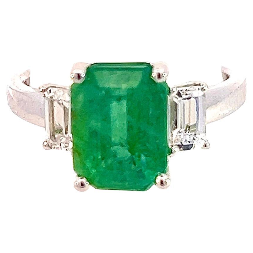 Natural Emerald Sapphire Ring 6.25 14k White Gold 3.49 TCW Certified  For Sale