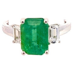 Natural Emerald Sapphire Ring 6.25 14k White Gold 3.49 TCW Certified 