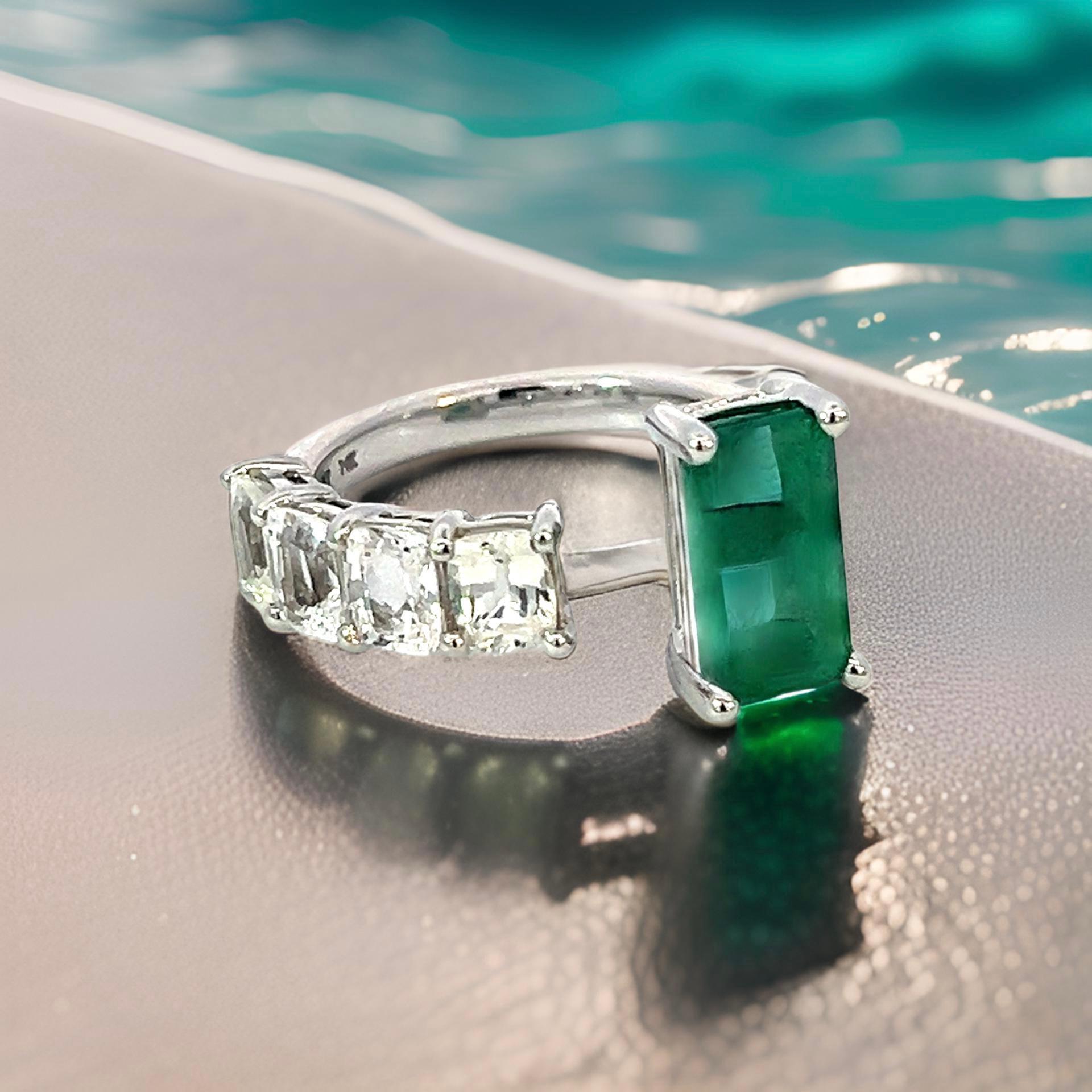Natural Emerald Sapphire Ring Size 6.5 14k W Gold 4.95 TCW Certified For Sale 5