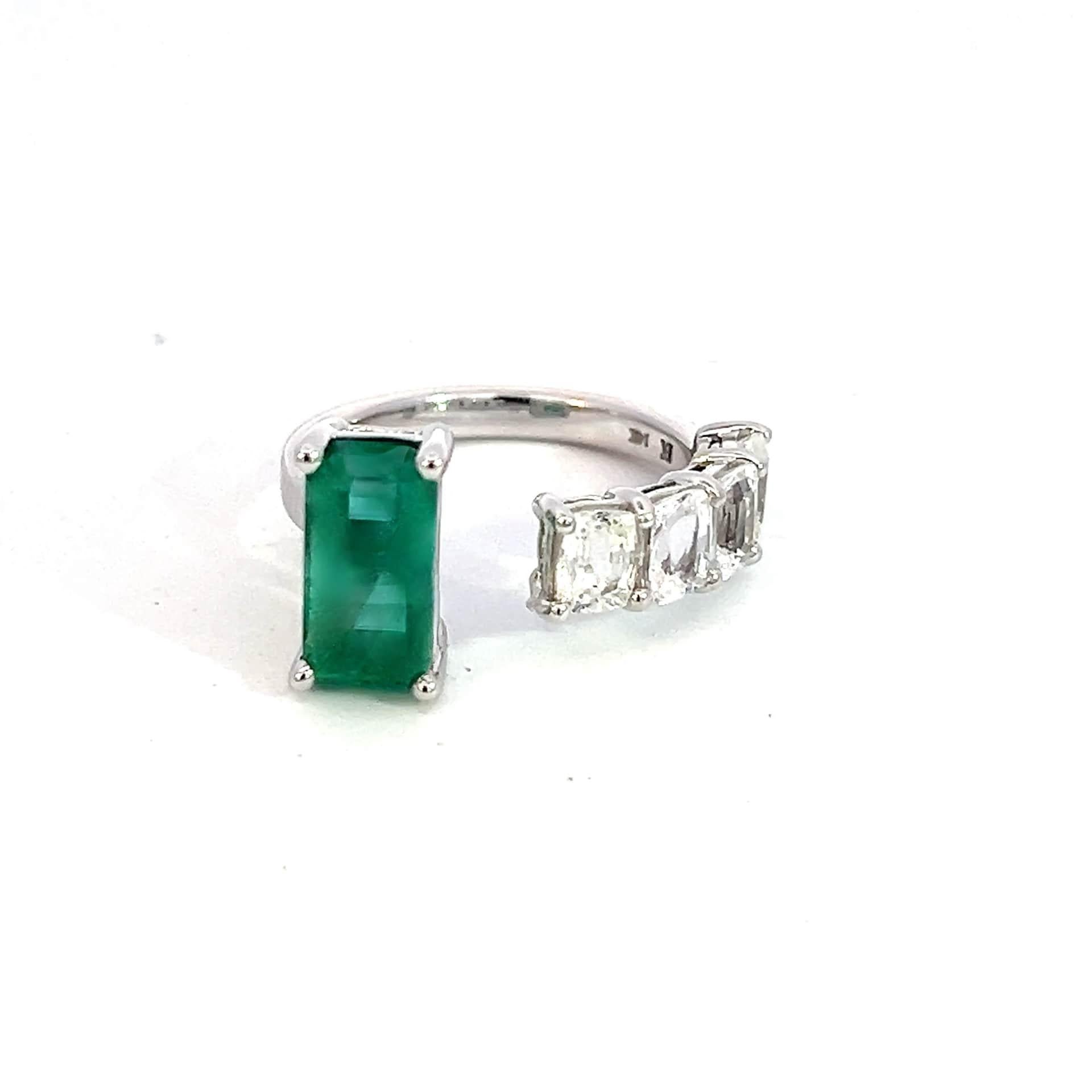 Natural Emerald Sapphire Ring Size 6.5 14k W Gold 4.95 TCW Certified For Sale 6