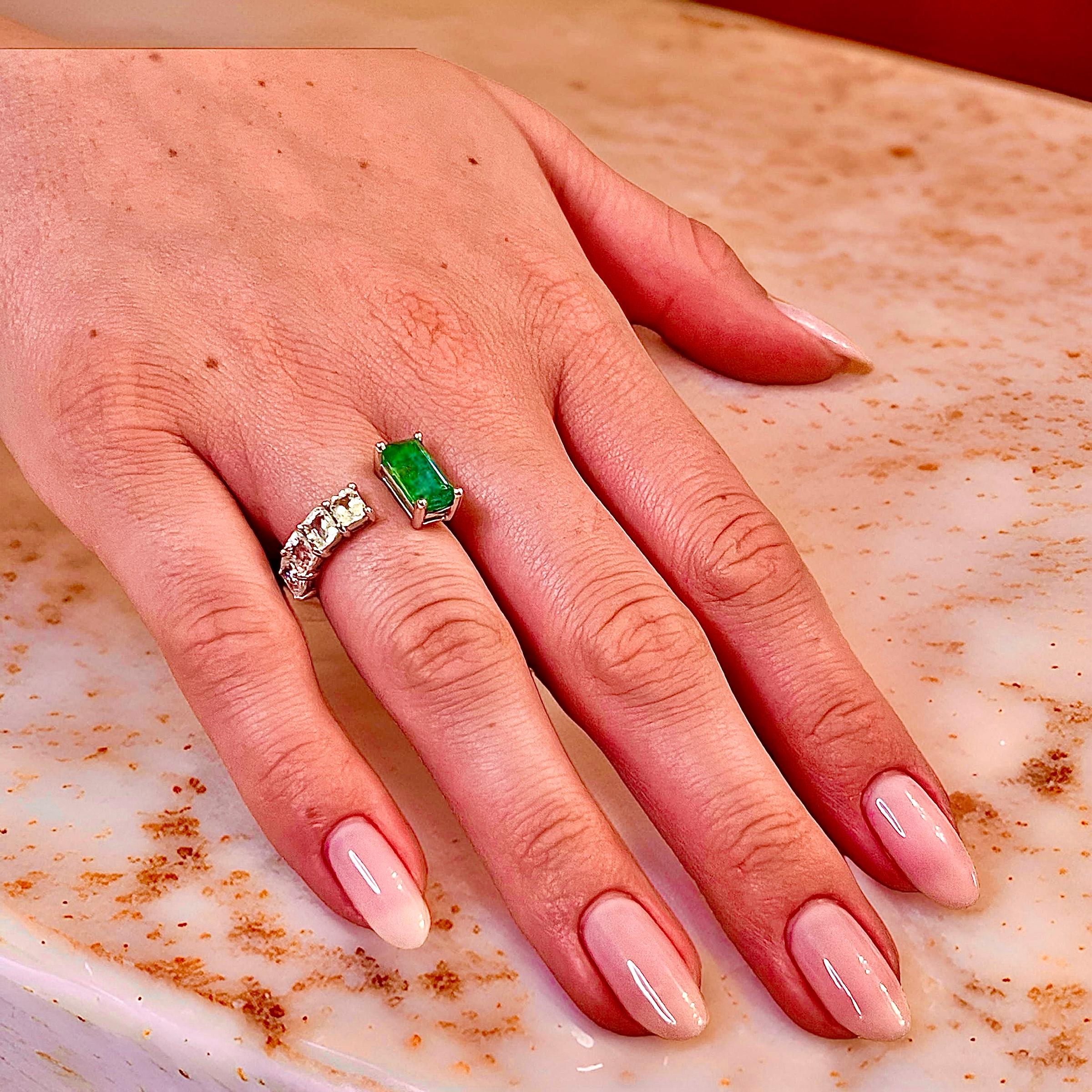 Women's Natural Emerald Sapphire Ring Size 6.5 14k W Gold 4.95 TCW Certified For Sale