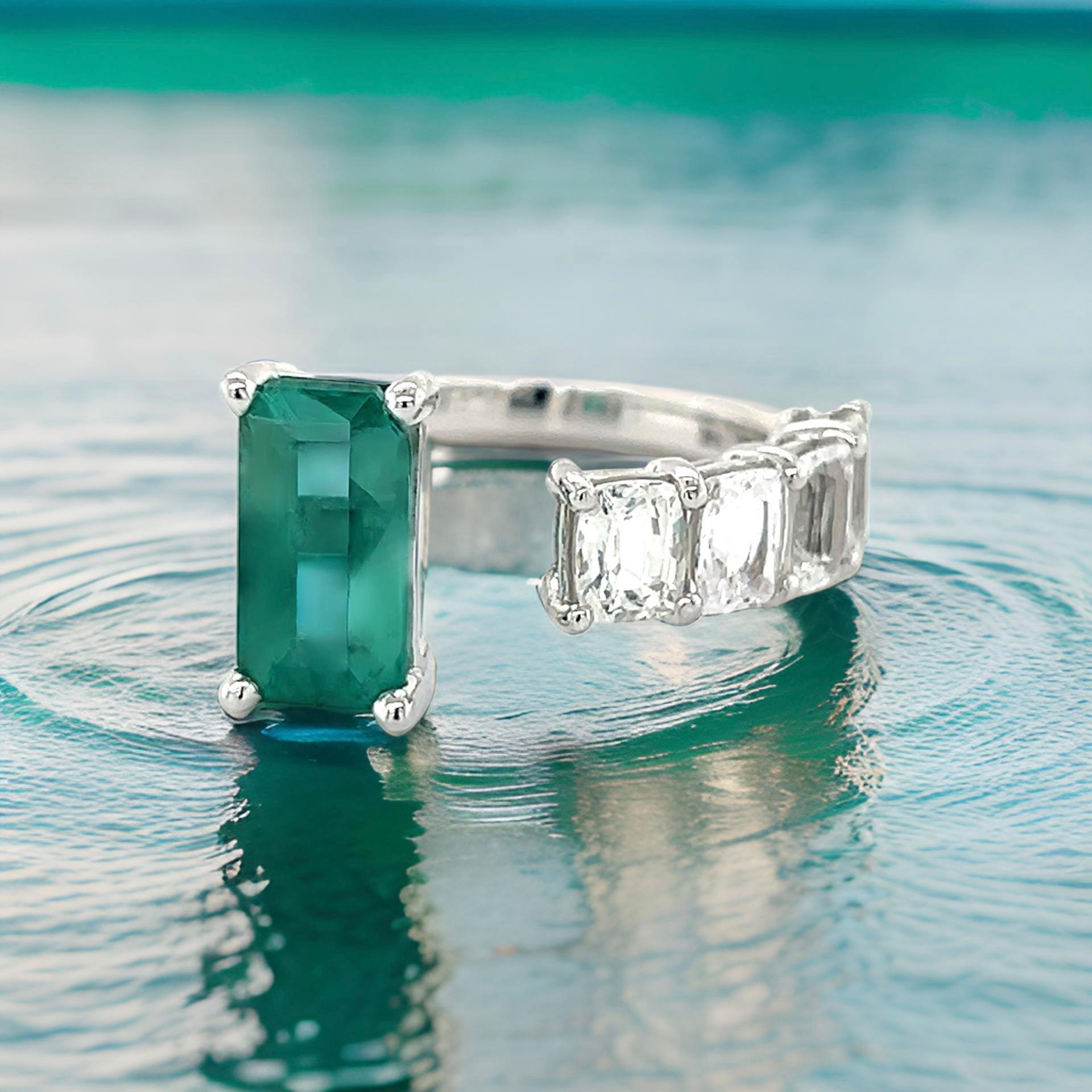 Natural Emerald Sapphire Ring Size 6.5 14k W Gold 4.95 TCW Certified For Sale 1