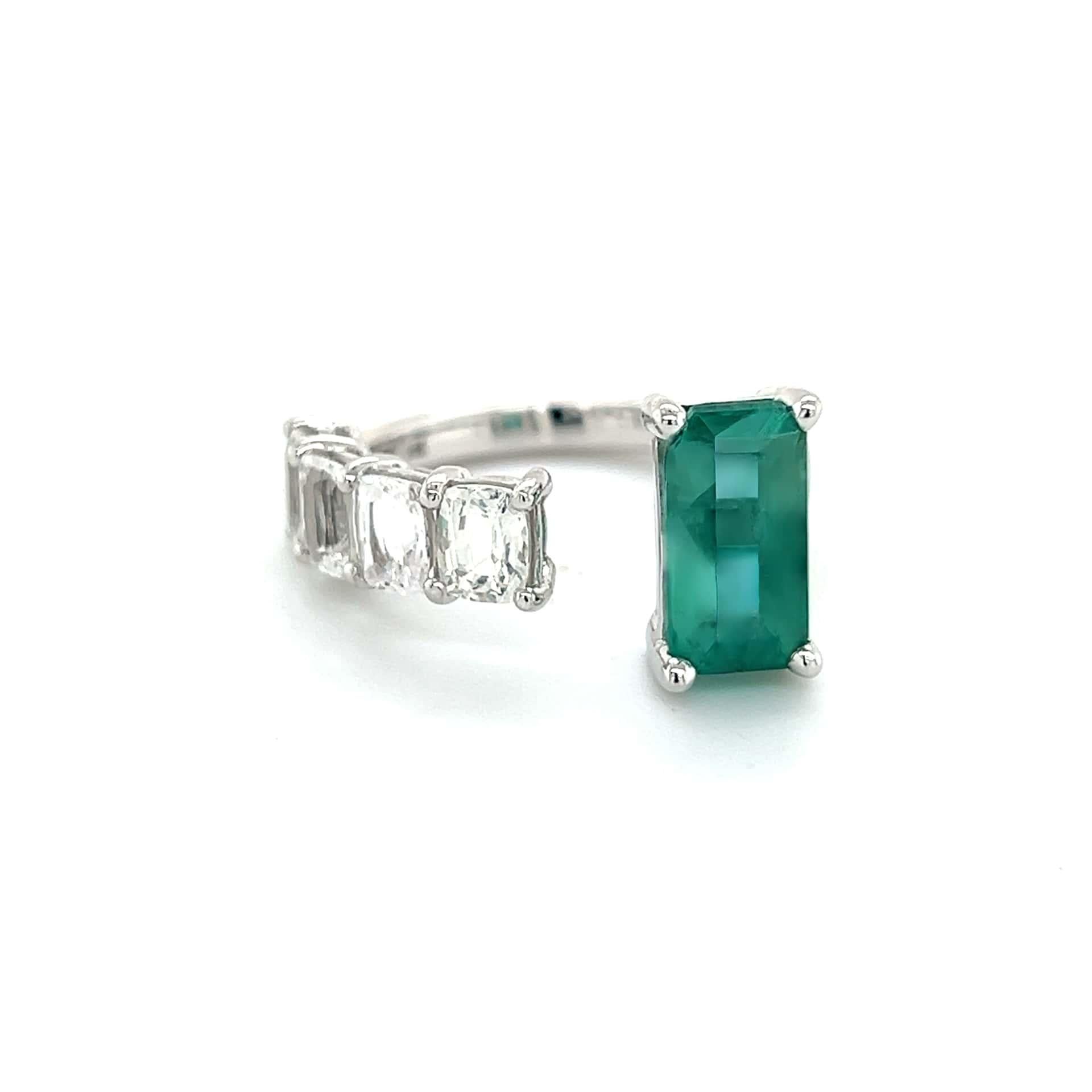 Natural Emerald Sapphire Ring Size 6.5 14k W Gold 4.95 TCW Certified For Sale 2