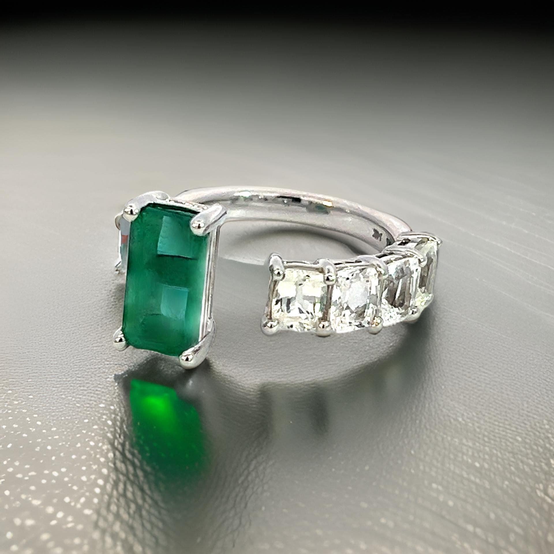 Natural Emerald Sapphire Ring Size 6.5 14k W Gold 4.95 TCW Certified For Sale 3