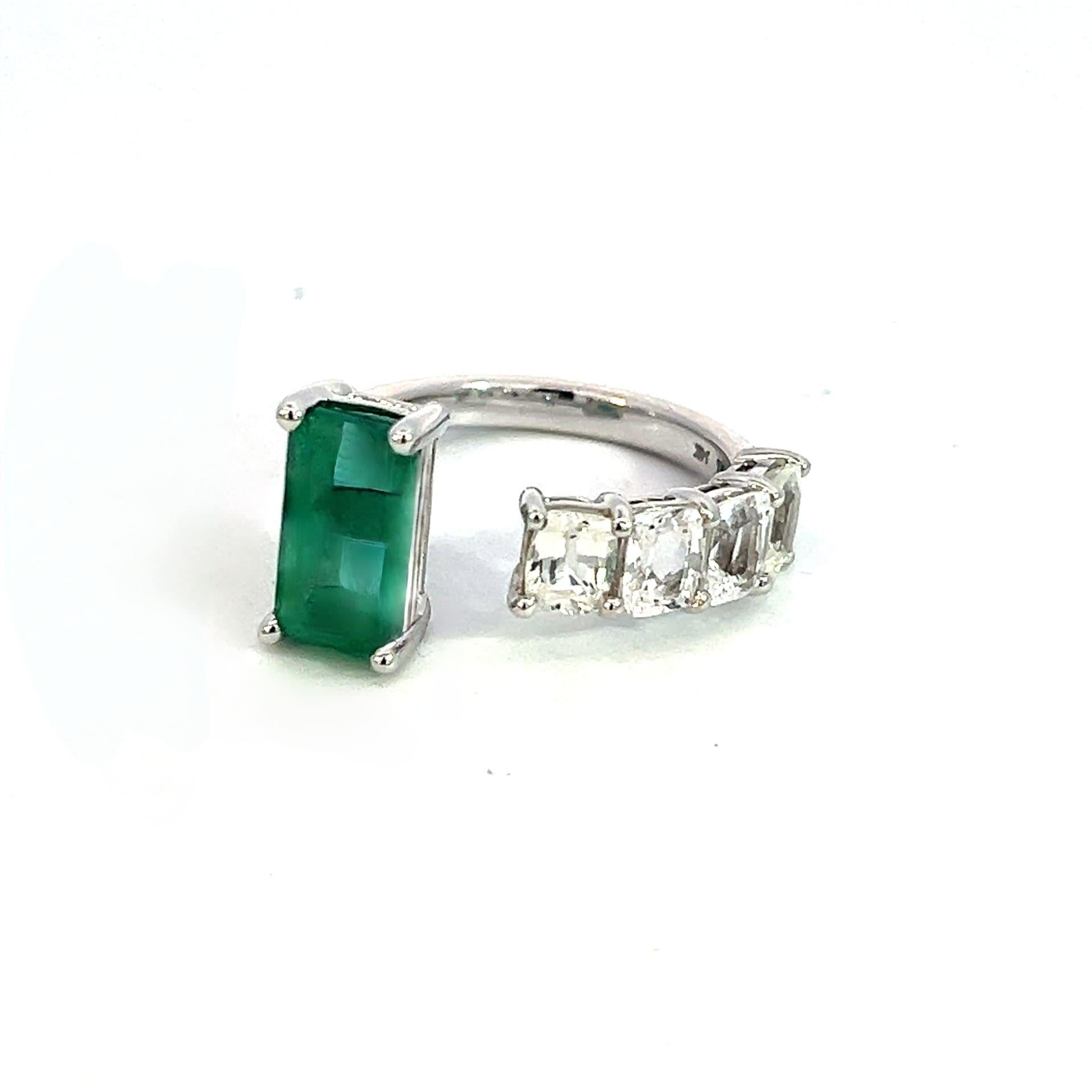 Natural Emerald Sapphire Ring Size 6.5 14k W Gold 4.95 TCW Certified For Sale 4