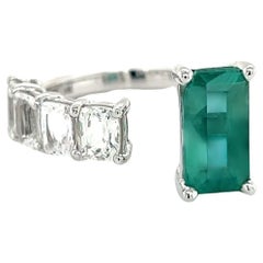 Natural Emerald Sapphire Ring Size 6.5 14k W Gold 4.95 TCW Certified