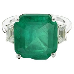 Natural Emerald Sapphire Ring Size 7 14k White Gold 9.23 TCW Certified