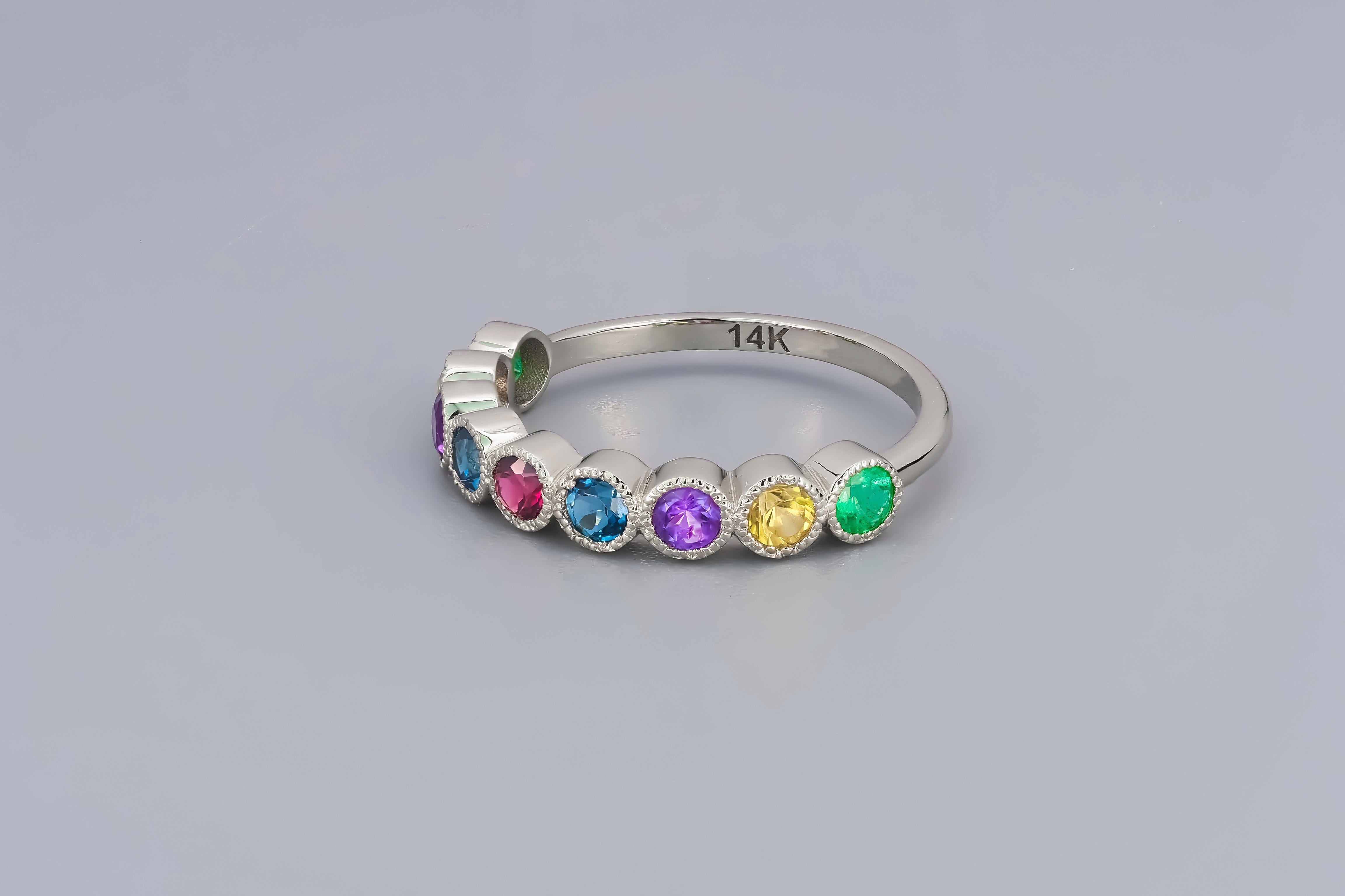 Round Cut Natural Emerald, Sapphire, Topaz, Amethyst Semi/Half Eternity Ring Band.  For Sale
