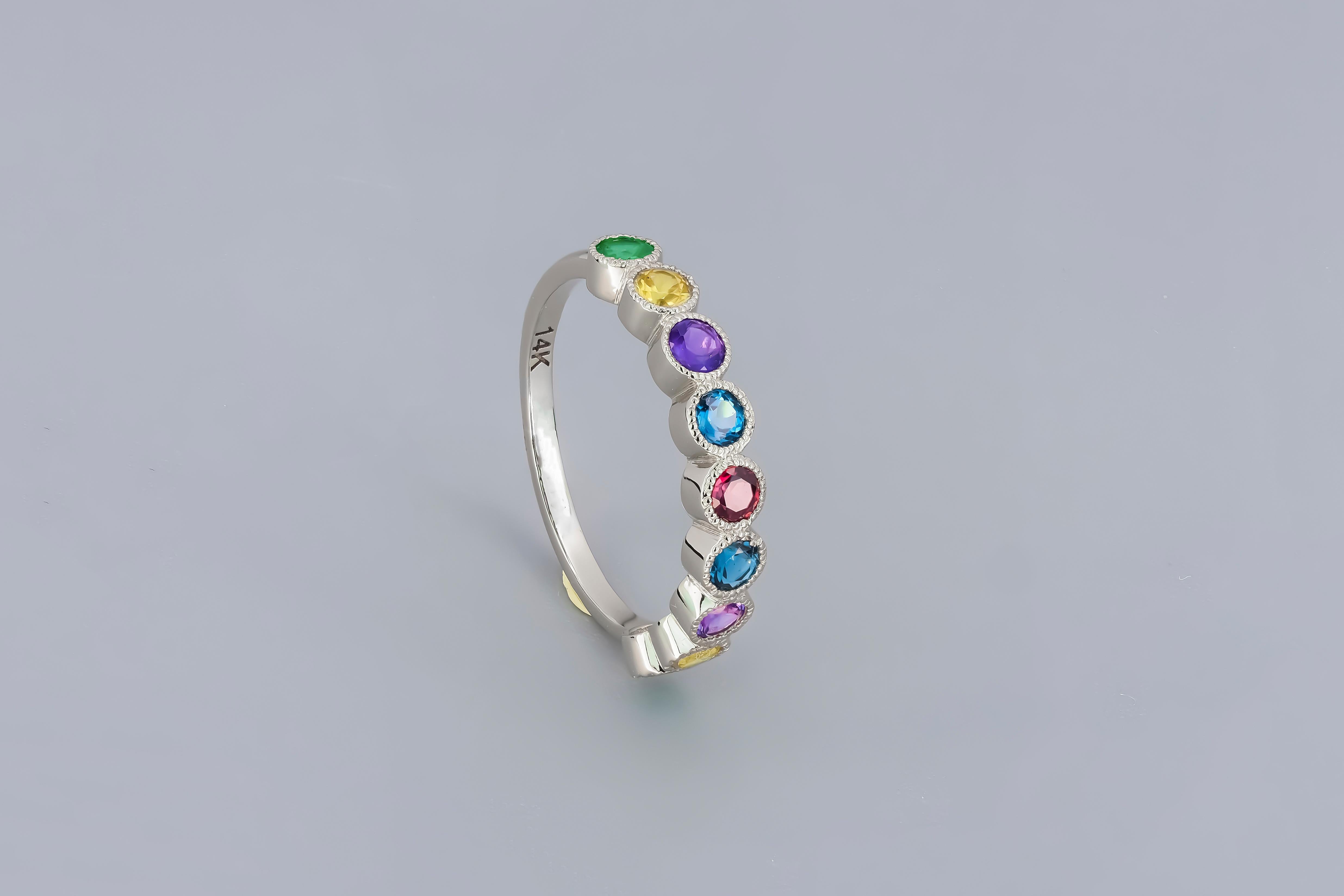 Natural Emerald, Sapphire, Topaz, Amethyst Semi/Half Eternity Ring Band.  In New Condition For Sale In Istanbul, TR