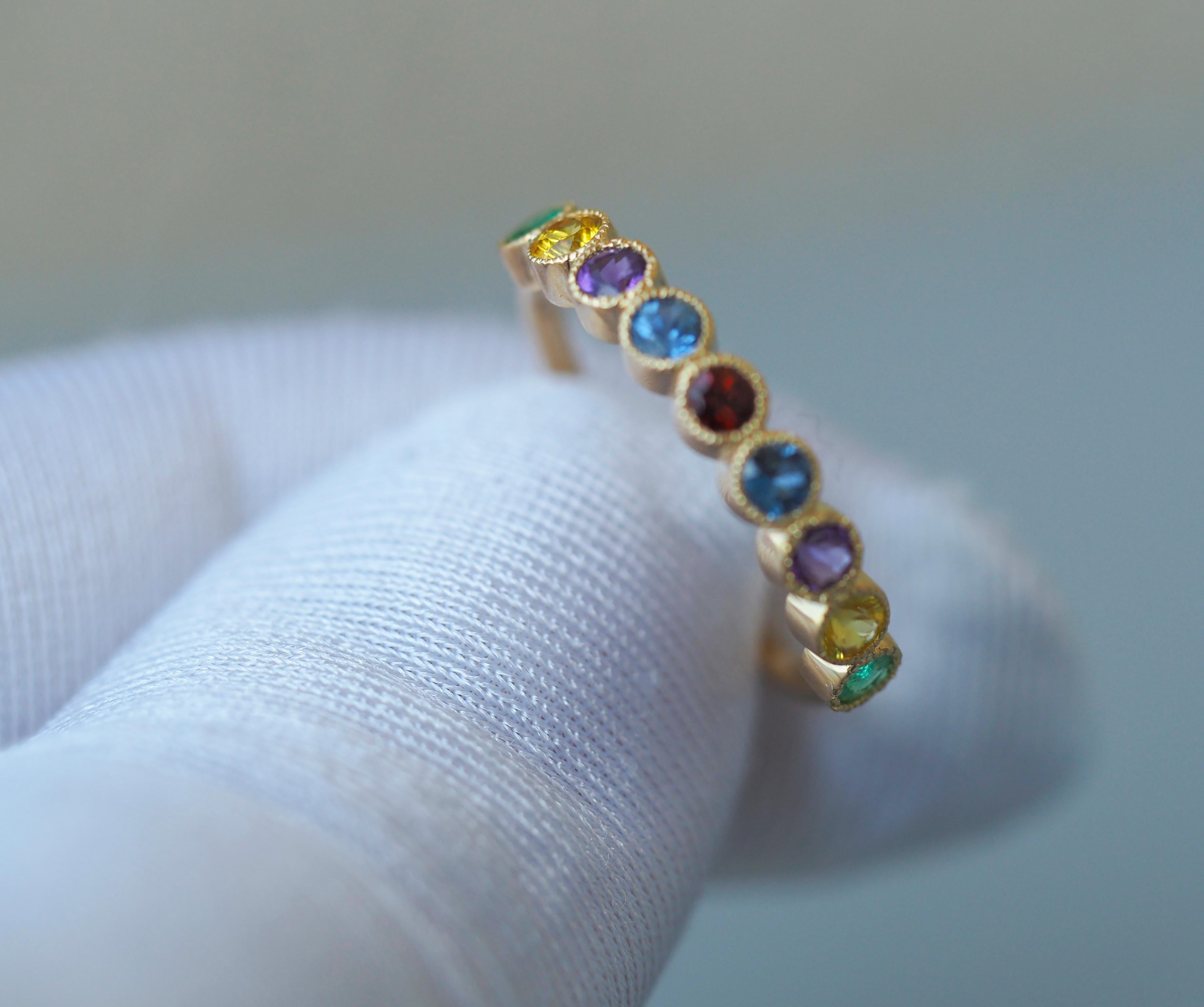 Natural Emerald, Sapphire, Topaz, Amethyst Semi/Half Eternity Ring Band.  For Sale 2