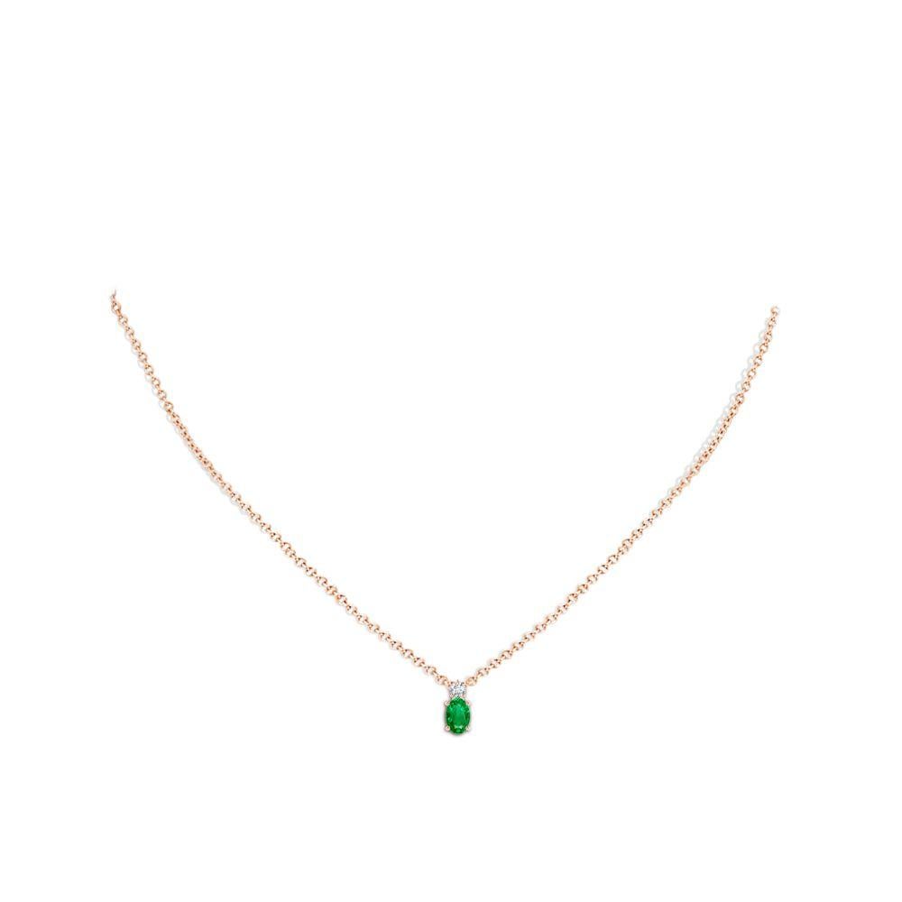 Emerald Cut Natural Emerald Solitaire Pendant with Diamond in 14K Rose Gold 6x4mm For Sale