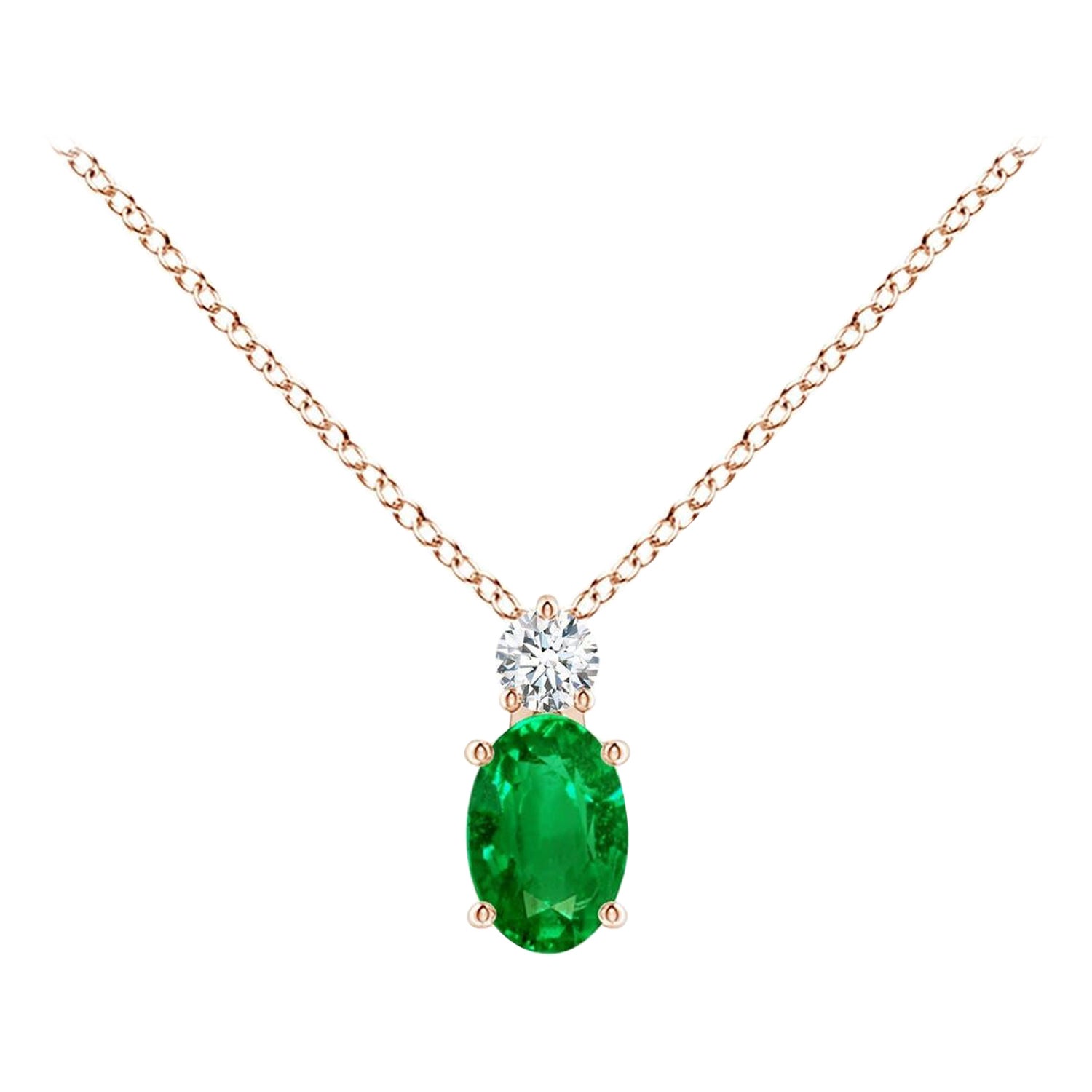 Natürlicher Smaragd Solitär-Anhänger mit Diamant in 14K Roségold 6x4mm