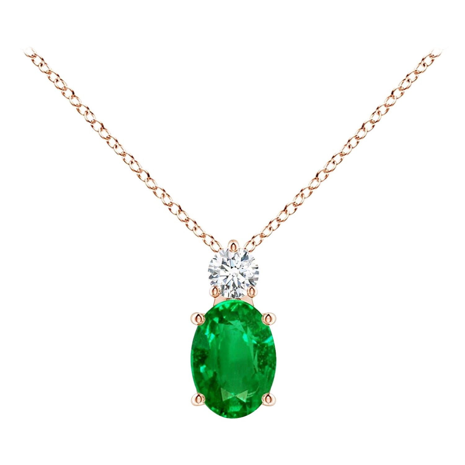 Natürlicher Smaragd Solitär-Anhänger mit Diamant in 14K Roségold 7x5mm
