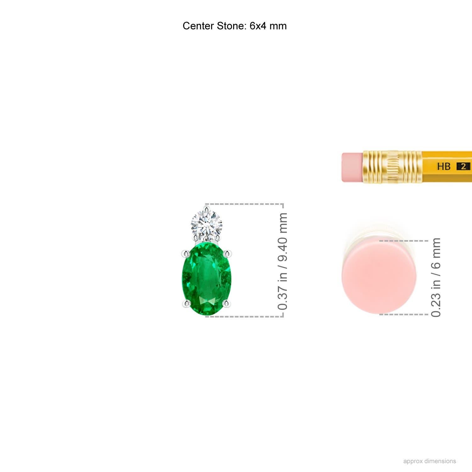 Moderne Pendentif solitaire en or blanc 14 carats avec émeraude naturelle et diamants, 6 x 4 mm en vente