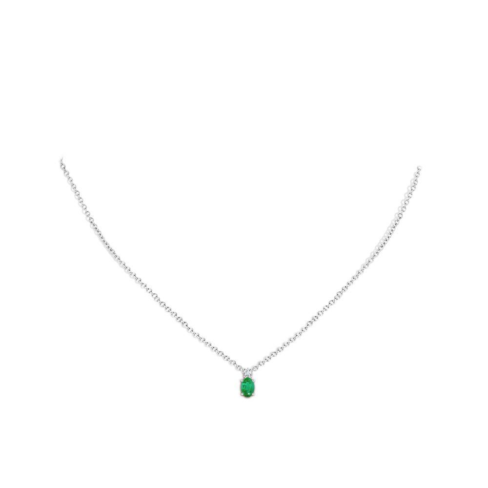 Natürlicher Smaragd Solitär-Anhänger mit Diamant in 14K Weißgold 6x4mm (Smaragdschliff) im Angebot