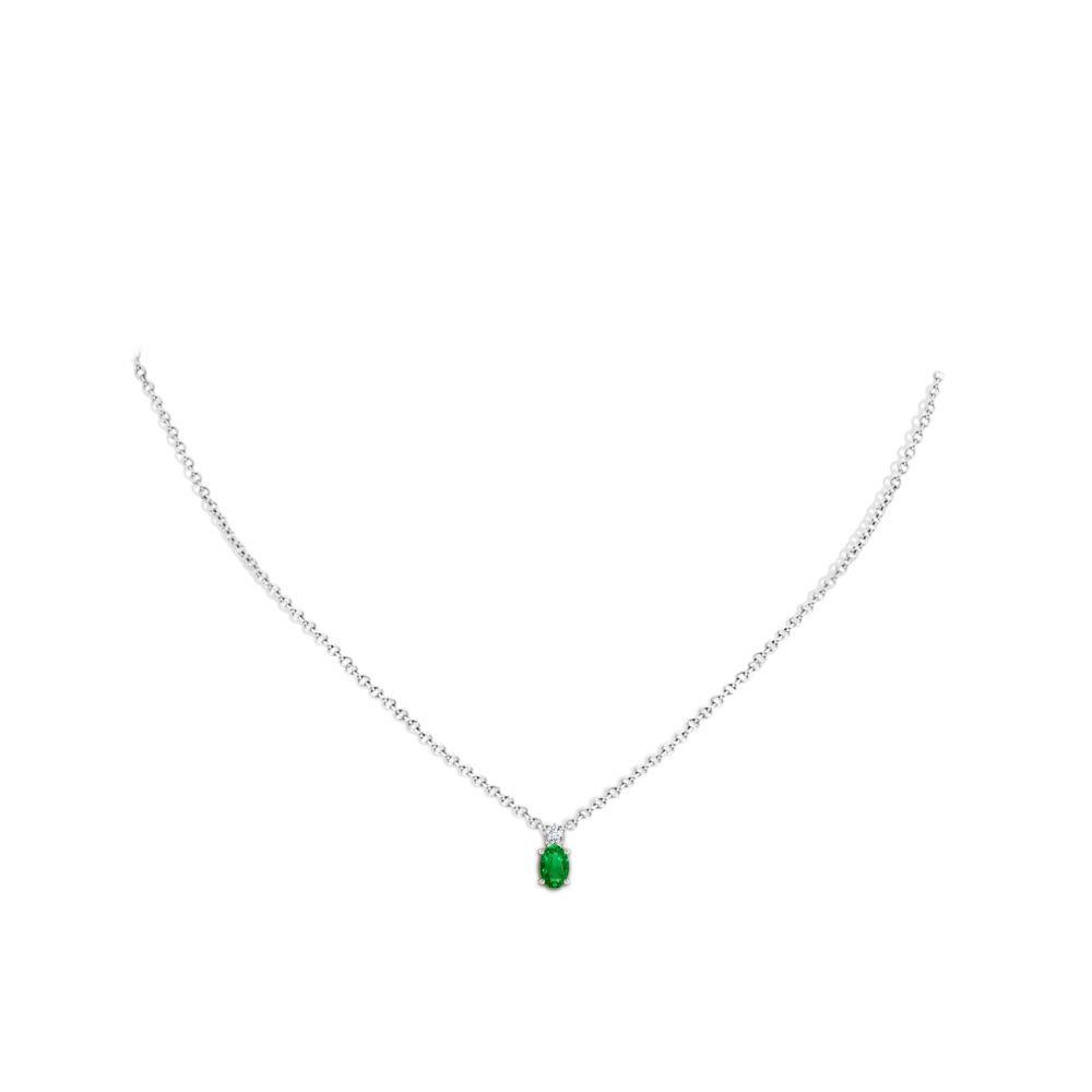 Emerald Cut Natural Emerald Solitaire Pendant with Diamond in 14K White Gold 6x4mm For Sale