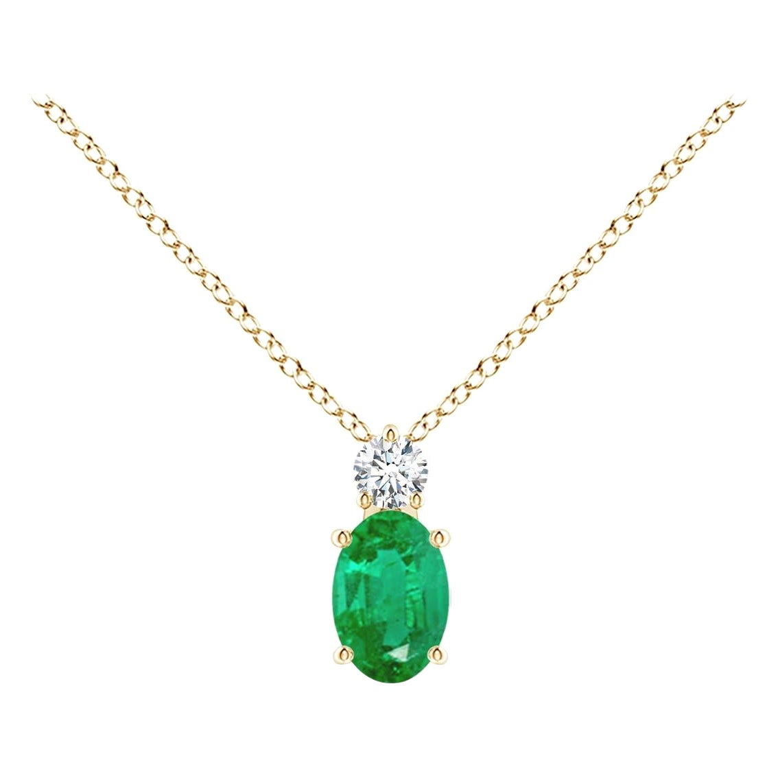 Natürlicher Smaragd Solitär-Anhänger mit Diamant in 14K Gelbgold 6x4mm