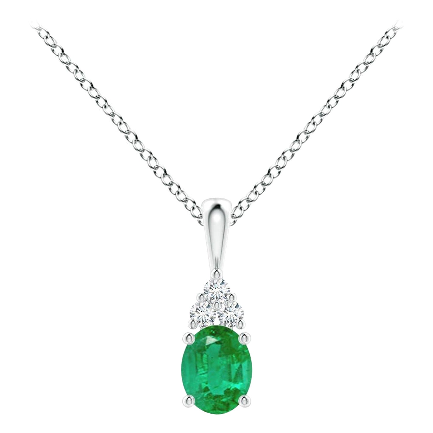 Ciondolo solitario con smeraldo naturale e diamante in platino, dimensioni 5x4 mm