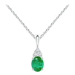 Ciondolo solitario con smeraldo naturale e diamante in platino, dimensioni 5x4 mm