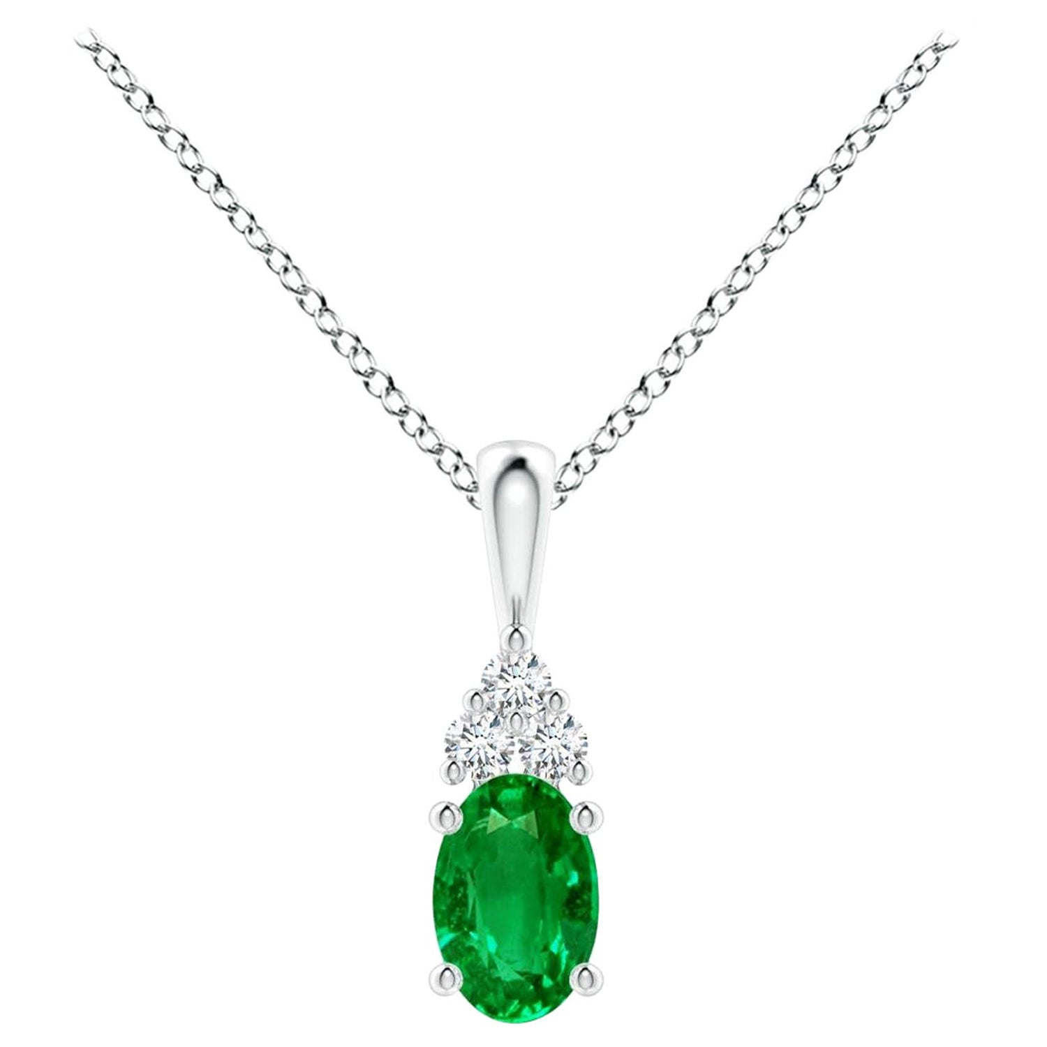 Ciondolo solitario con smeraldo naturale e diamante in platino Dimensioni 6x4 mm