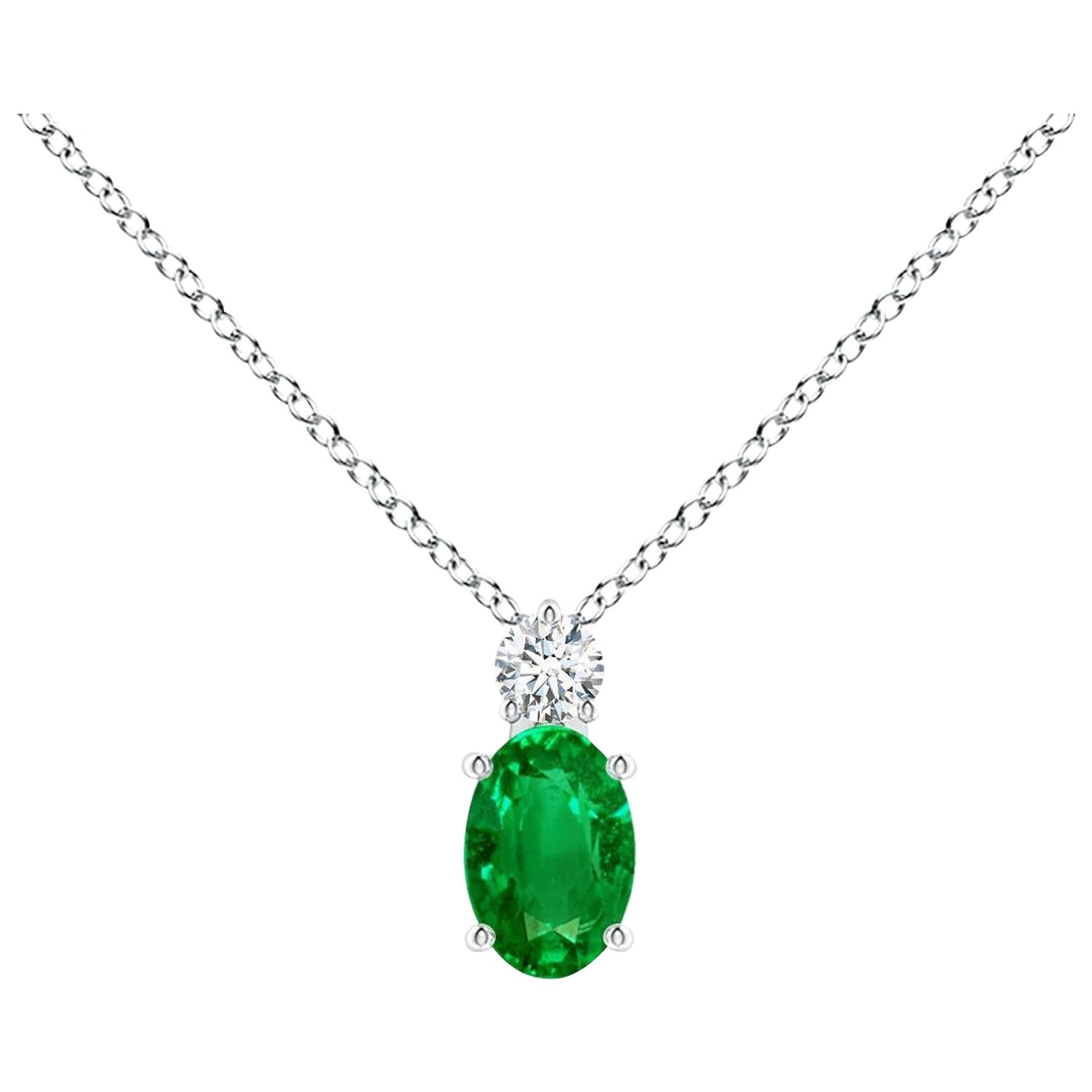 Ciondolo solitario con smeraldo naturale e diamante in platino Dimensioni 6x4 mm