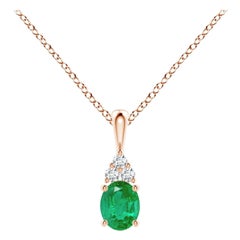 Natural Emerald Solitaire Pendant with Diamond in Rose Gold Size-5x4mm