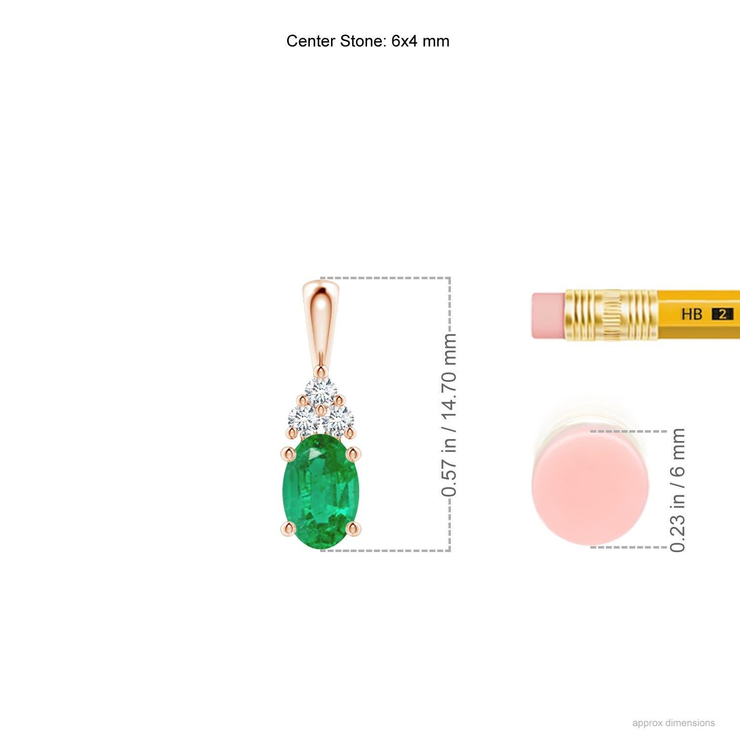 Modern Natural Emerald Solitaire Pendant with Diamond in Rose Gold Size-6x4mm For Sale