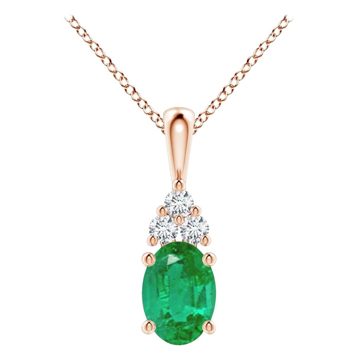Pendentif solitaire en or rose avec émeraude naturelle et diamants, taille 7 x 5 mm en vente