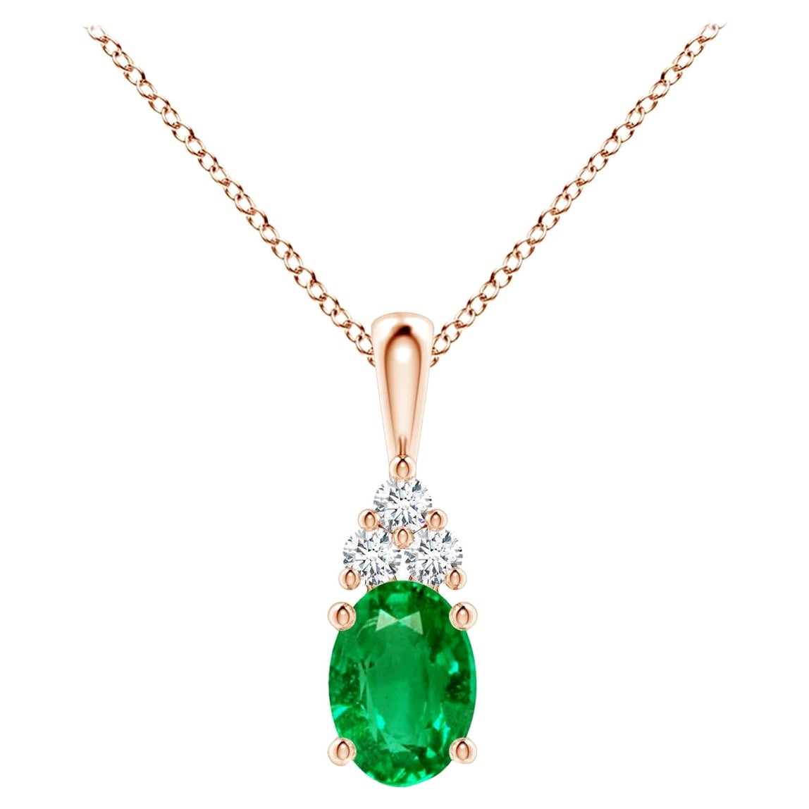 Pendentif solitaire en or rose avec émeraude naturelle et diamants, taille 7 x 5 mm