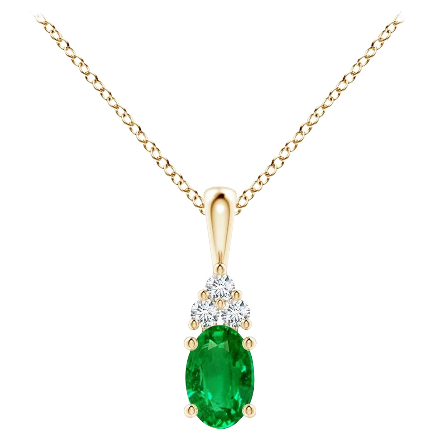 Ciondolo solitario con smeraldo naturale e diamante in oro giallo, dimensioni 6x4 mm