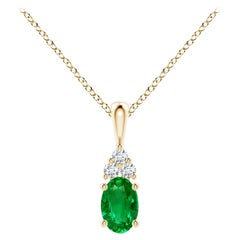 Ciondolo solitario con smeraldo naturale e diamante in oro giallo, dimensioni 6x4 mm