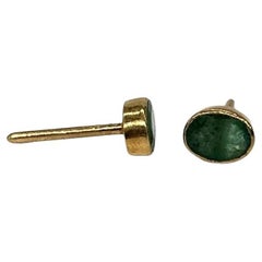 Natural emerald sterling silver 18k gold plated earrings stud