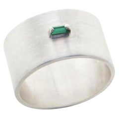 Natural Emerald sterling silver Wide Ring, US7.5