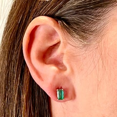 Natural Emerald Stud Earrings 14k White Gold 1.25 Cts Certified