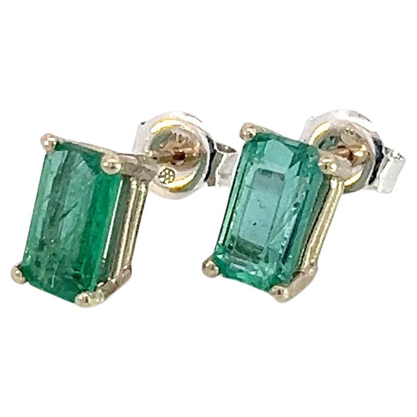 Natural Emerald Stud Earrings 14k White Gold 1.25 Cts Certified For Sale