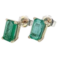 Natural Emerald Stud Earrings 14k White Gold 1.25 Cts Certified