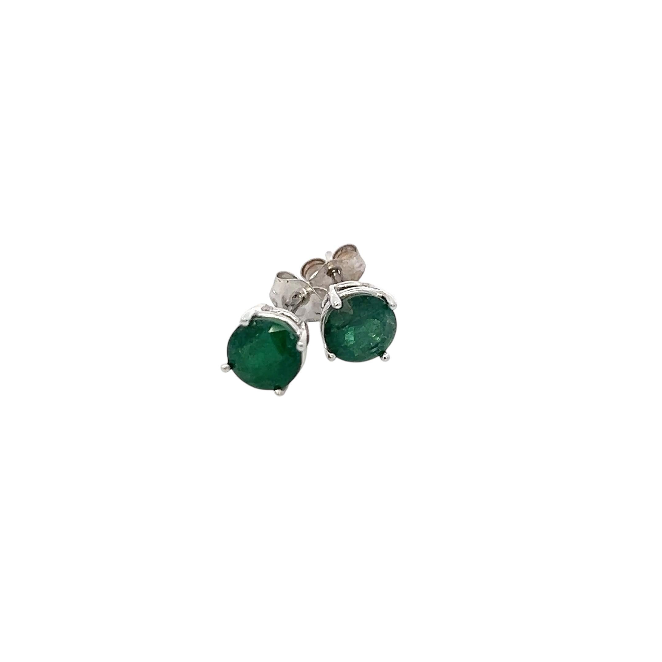 Natural Emerald Stud Earrings 14k White Gold 1.63 TCW Certified