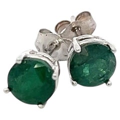 Natural Emerald Stud Earrings 14k White Gold 1.69 TCW Certified