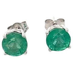 Natural Emerald Stud Earrings 14k White Gold 1.93 Carats Certified