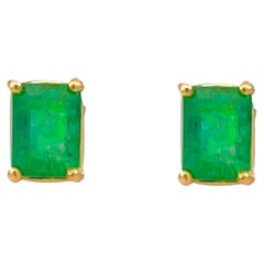 Clous d'oreilles en or jaune 14 carats avec émeraude naturelle certifiée 1,70 TCW