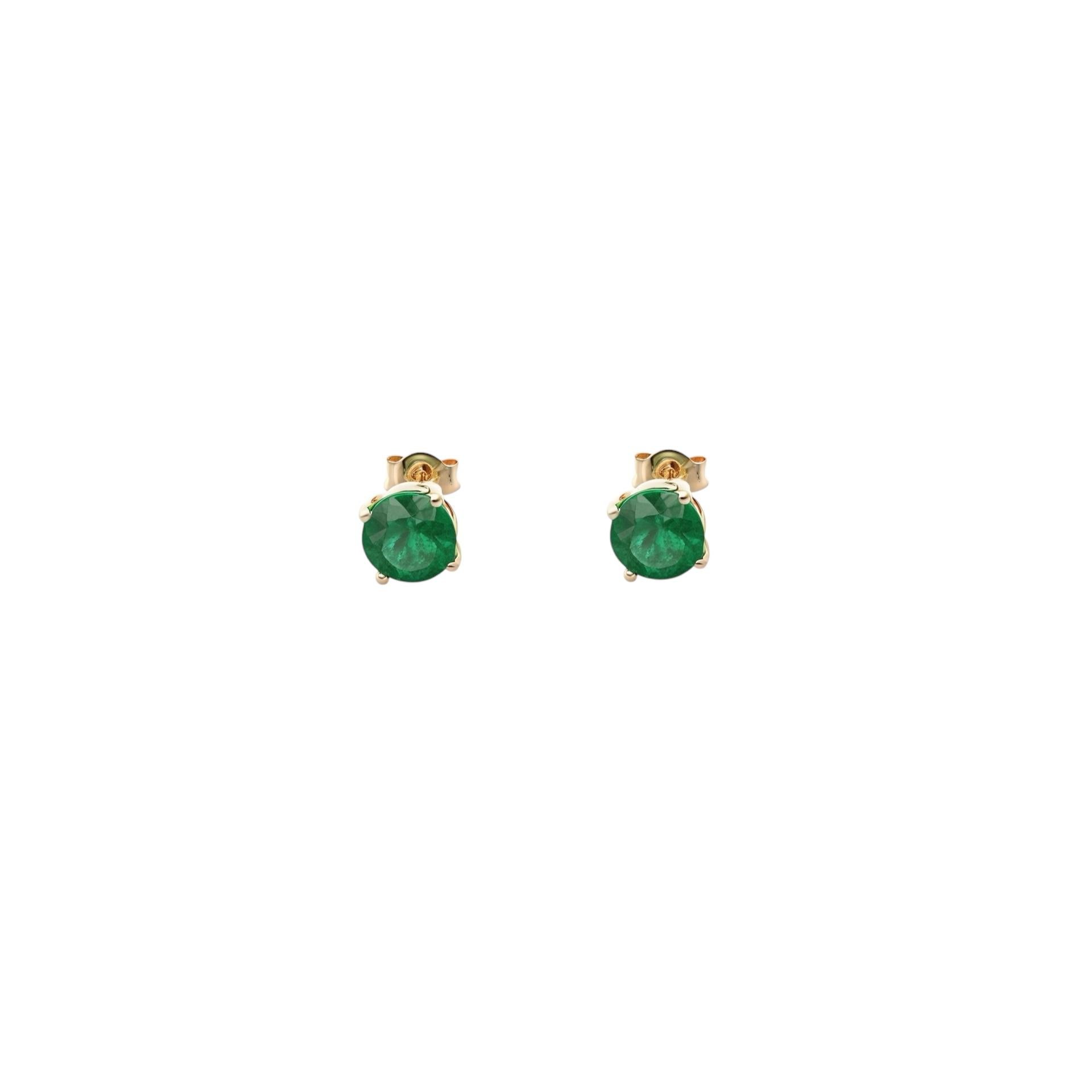 Round Cut Natural Emerald Stud Earrings 14k Yellow Gold 1.95 TCW Certified