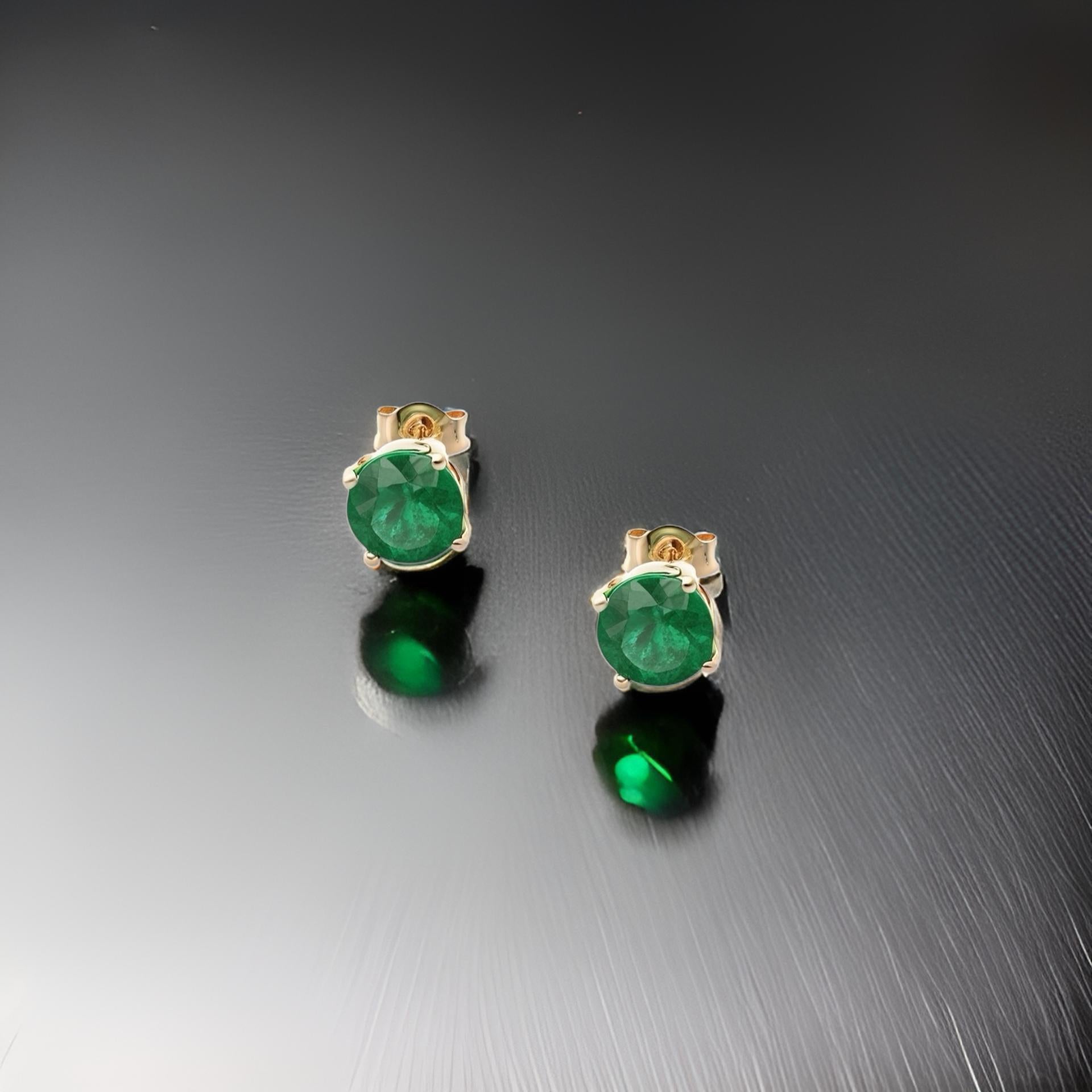 Natural Emerald Stud Earrings 14k Yellow Gold 1.95 TCW Certified In New Condition In Brooklyn, NY