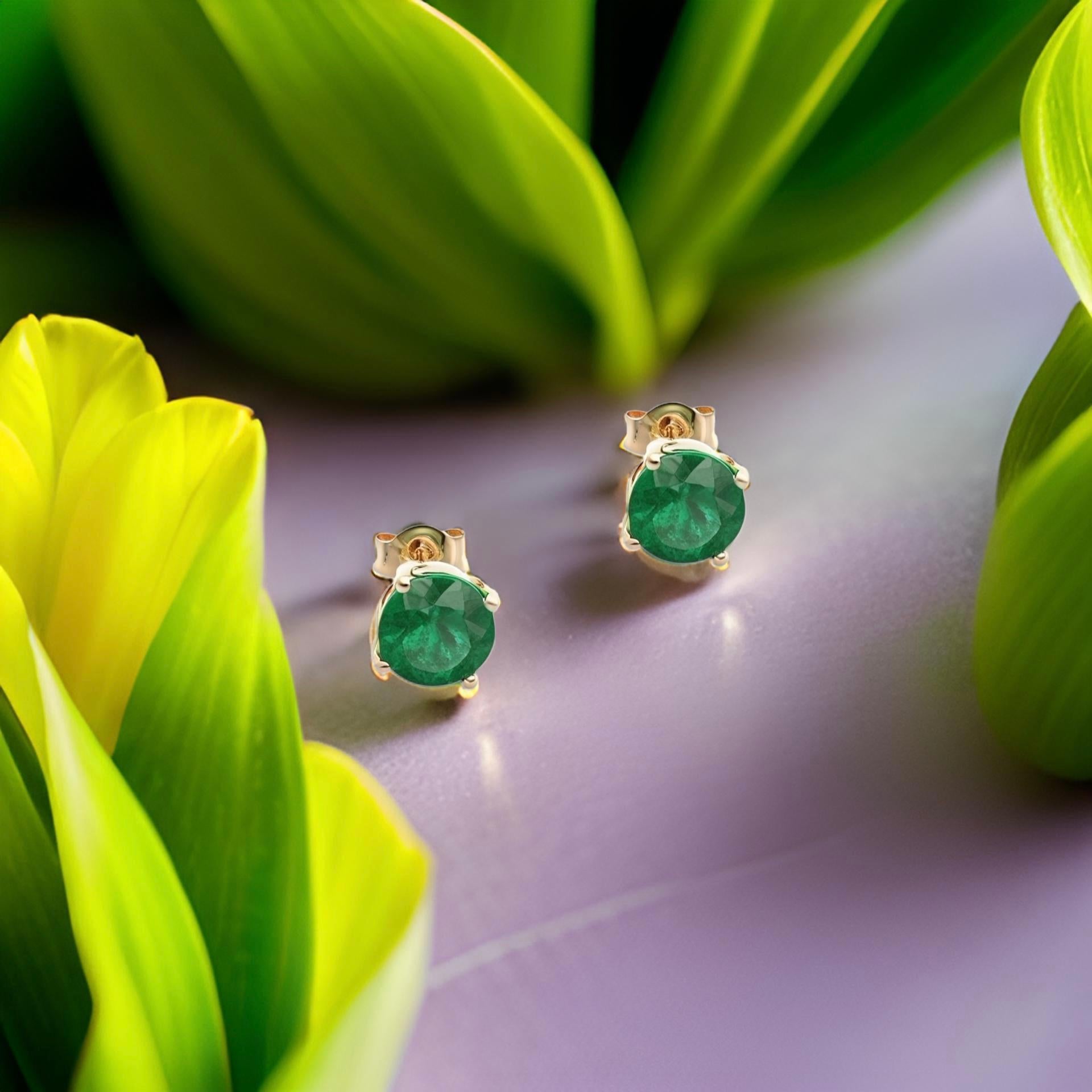 Natural Emerald Stud Earrings 14k Yellow Gold 1.95 TCW Certified 2