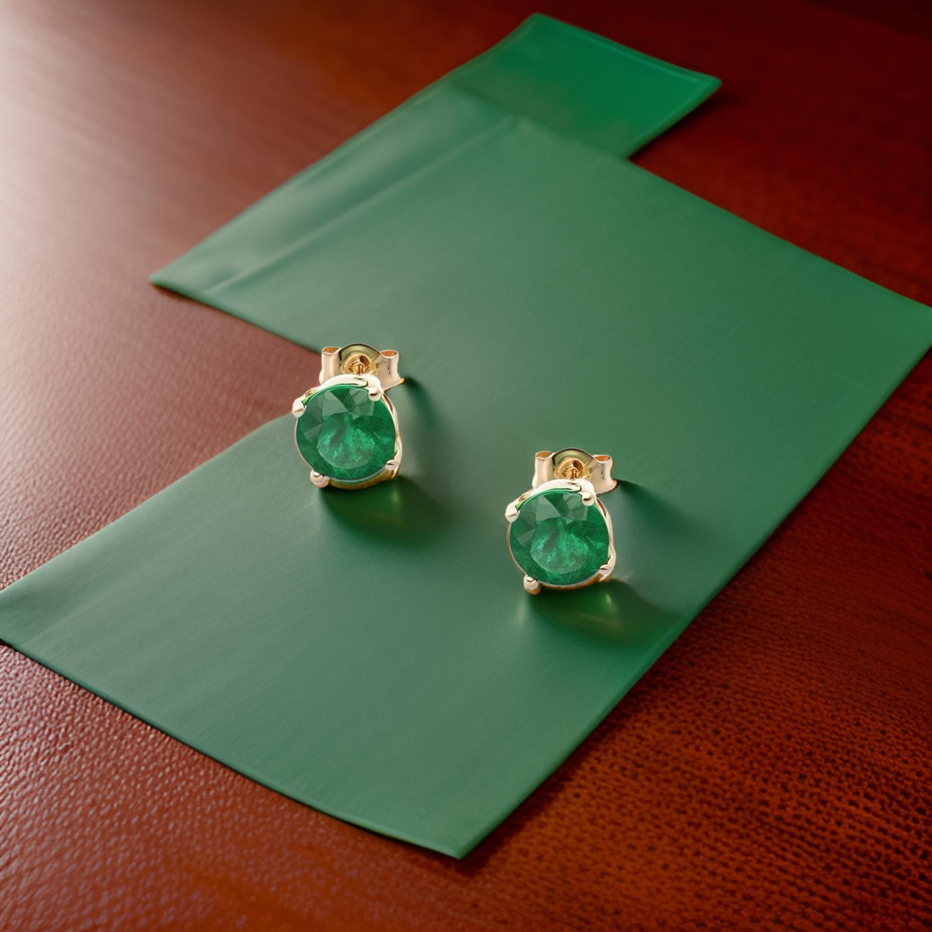 Natural Emerald Stud Earrings 14k Yellow Gold 1.95 TCW Certified 3