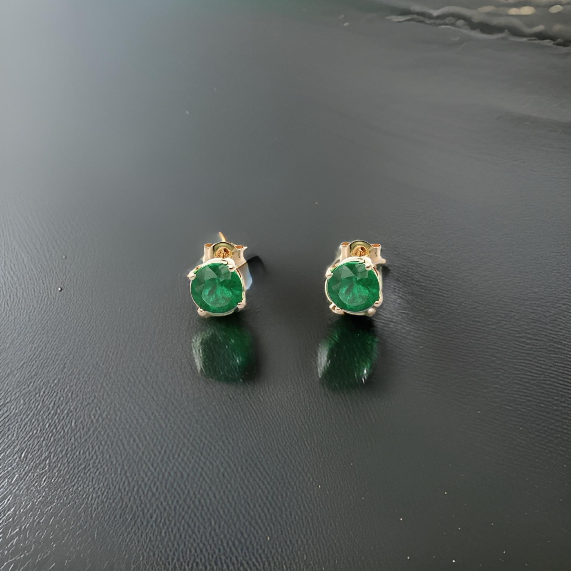 Natural Emerald Stud Earrings 14k Yellow Gold 1.95 TCW Certified 4