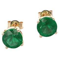 Natural Emerald Stud Earrings 14k Yellow Gold 1.95 TCW Certified